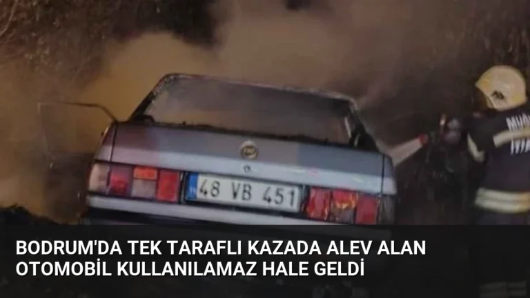 Bodrum’da Tek Taraflı Kazada Alev Alan Otomobil Kullanılamaz Hale Geldi